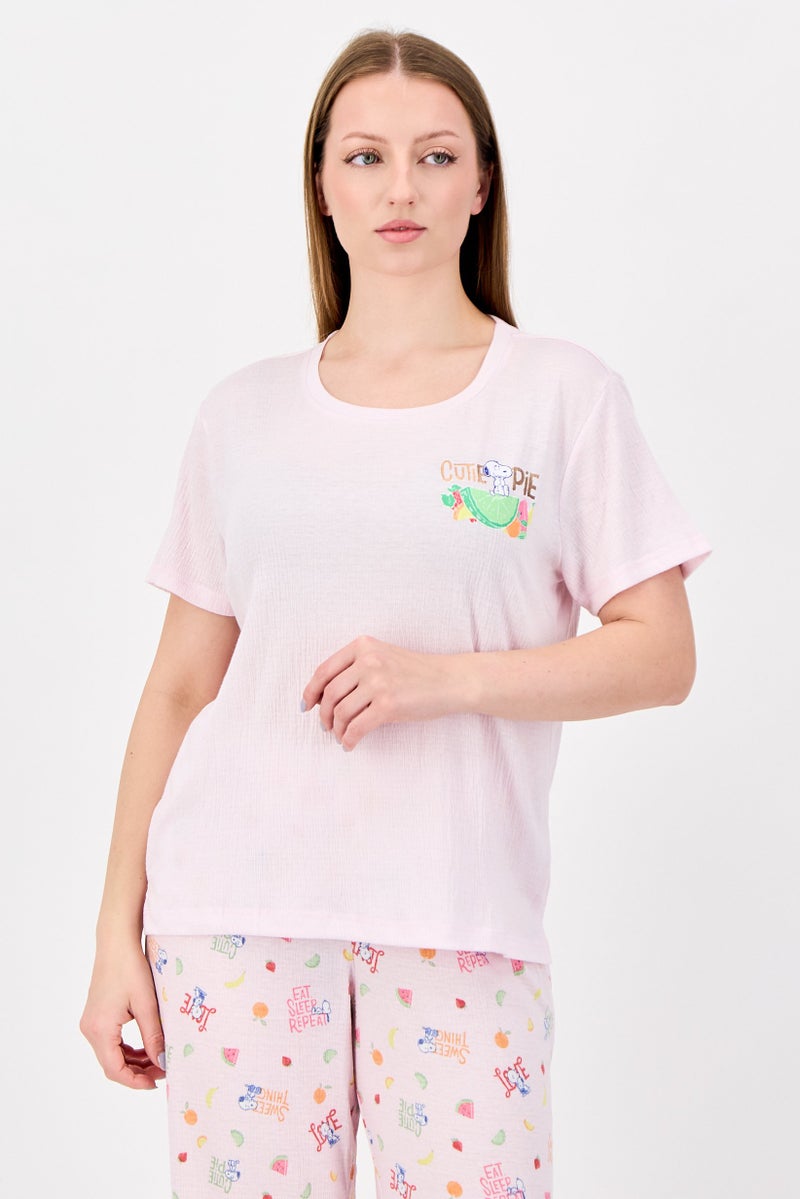 Peanuts Women 2 Pieces Allover Print Top And Pajama Set, Pink - Image 2